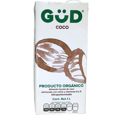 Bebida De Coco Orgánico | Con Azúcar | GüD® | 1LT.                                                                               