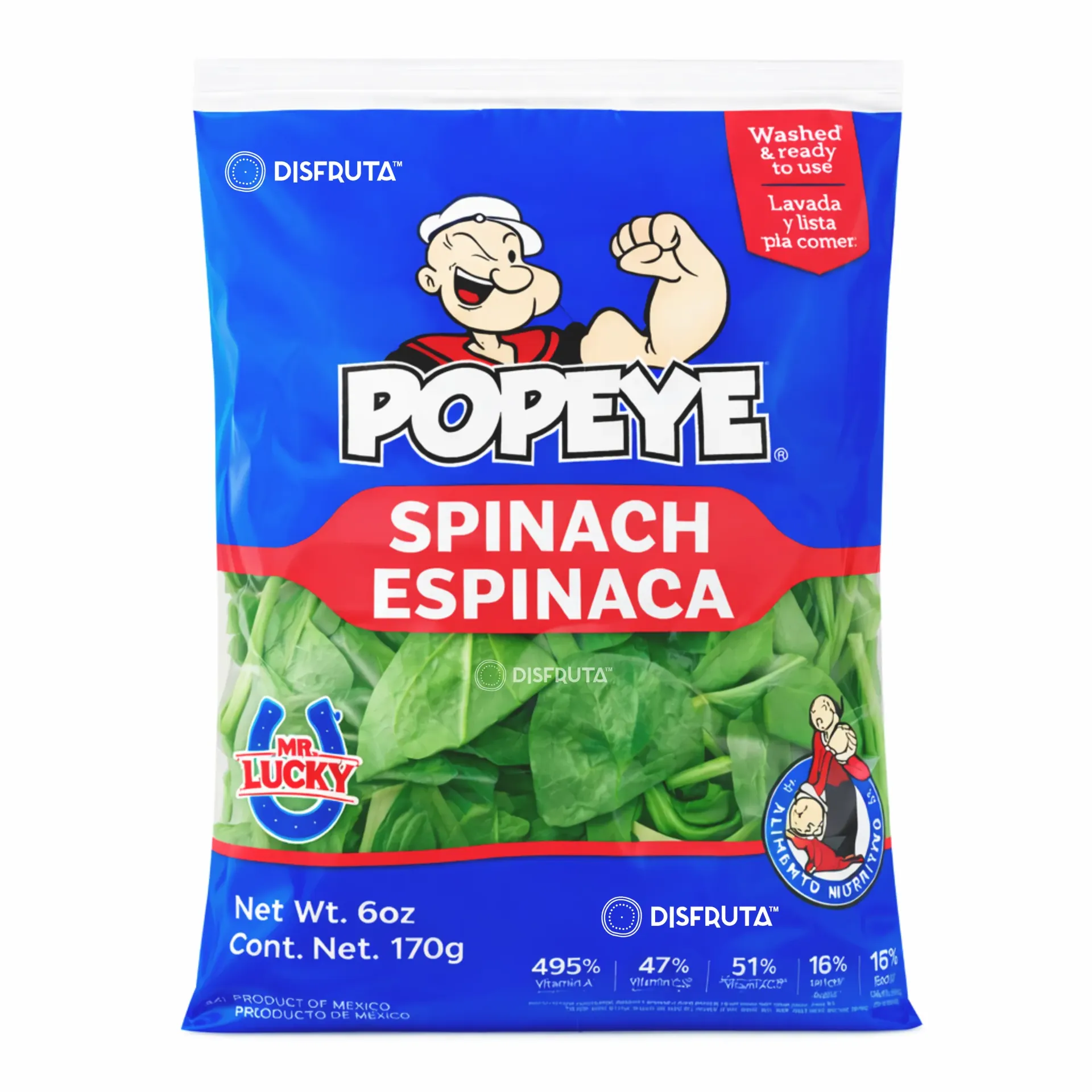 Espinaca Popeye® | Mr. Lucky® | Guanajuato | Pack 10 OZ-284GR                                                                             