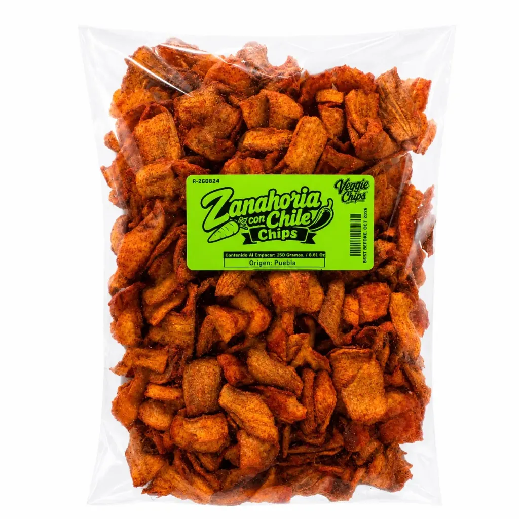 Chilli Spiced Carrot Chips  | Chips Vegetales |  Puebla  | Pack 8.81Oz                                                                        