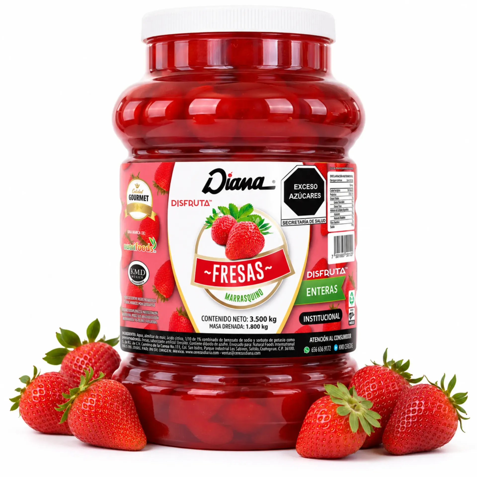 Fresa en Almíbar | Entera | Diana® | CIL 3.5KG Neto/Dren1.5KG