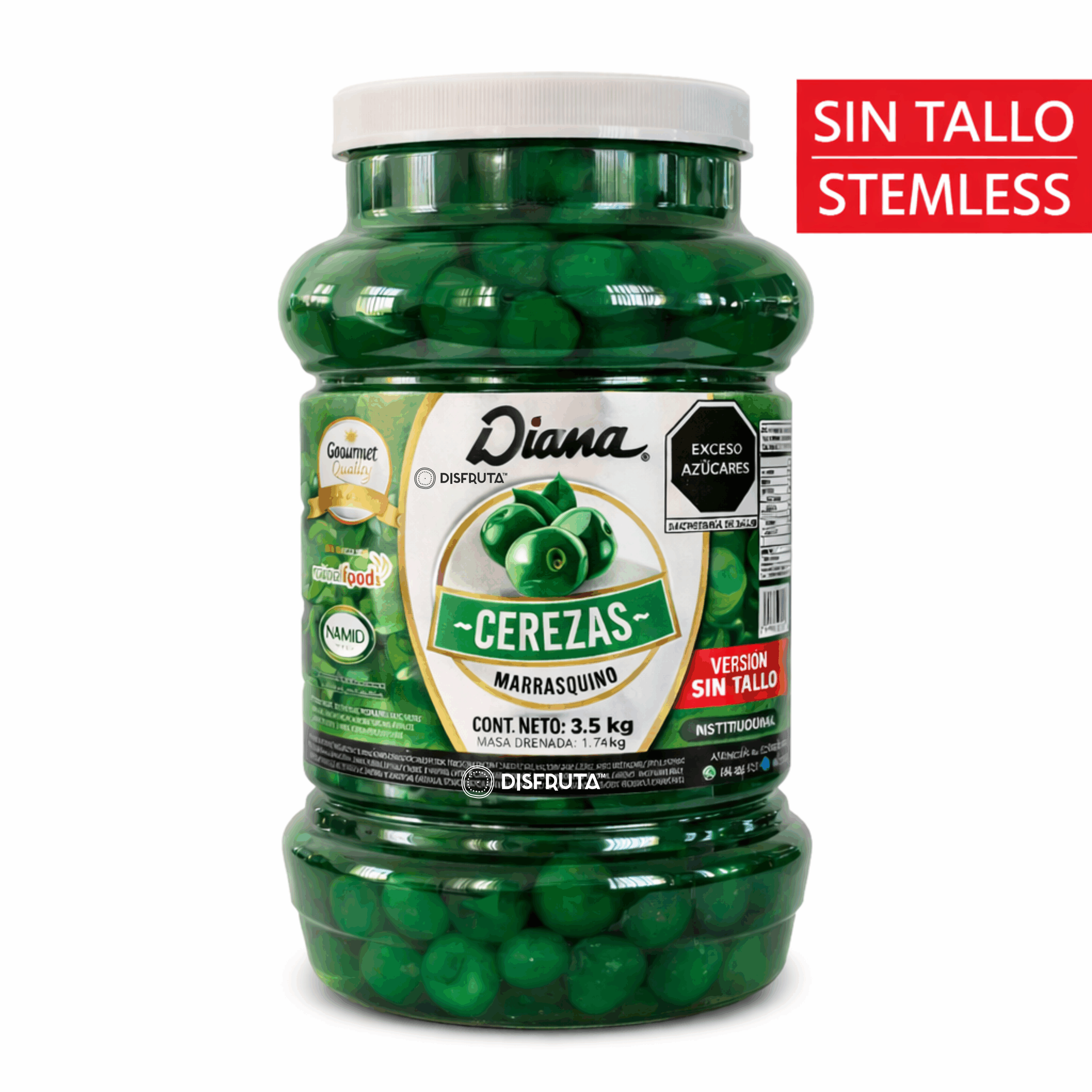 Cerezas Verdes Marasquino | Sin Tallo | Diana® | CIL 3.5Kg.Neto-Dren1.8Kg