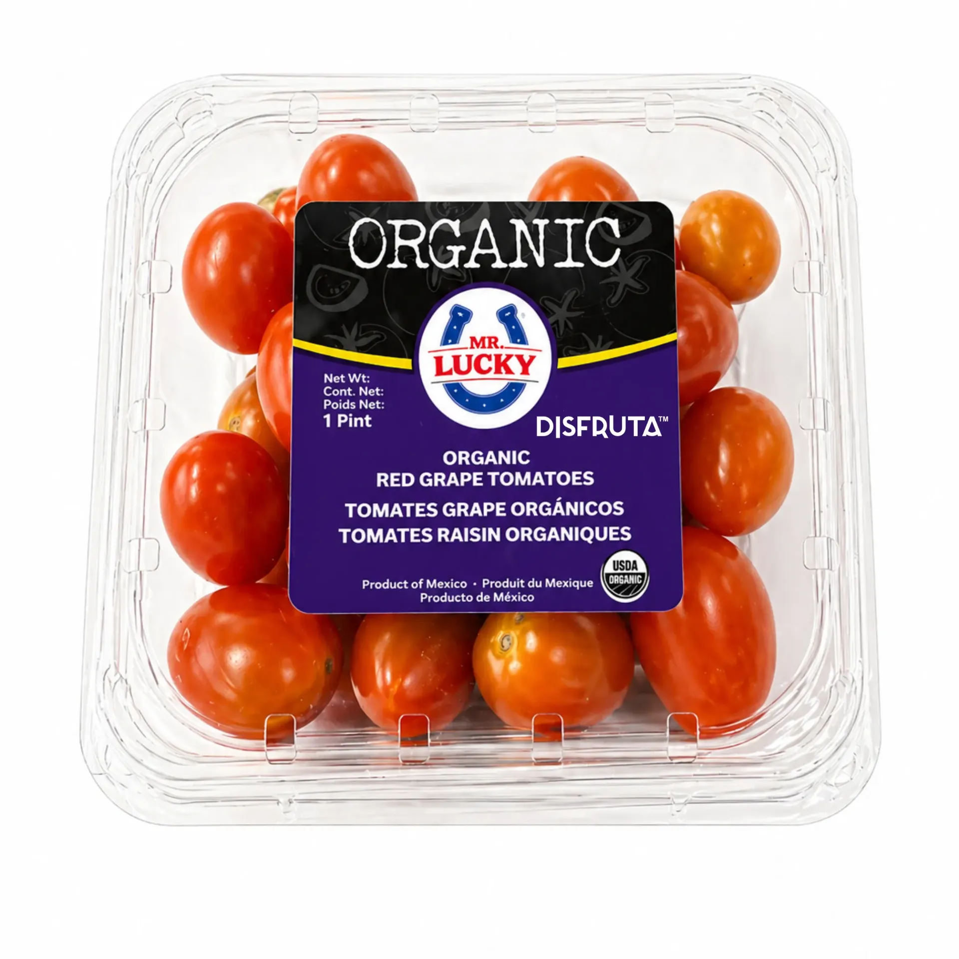 Tomate Uva Rojo Orgánico |  Mr.Lucky ® | Clamshell 1 Pint