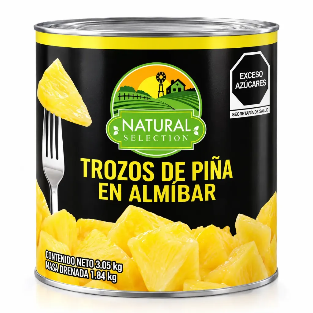 Piña en Almíbar | F. Trozo | Natural Select ® | Argentina | Lata 3KG Dren 1.84 KG