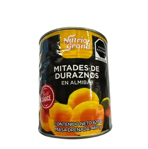 Durazno en Almíbar | P. Mitades | Nutrio-Grand® | Chile | Lata 820gr | Dren. 460gr                                                                                   